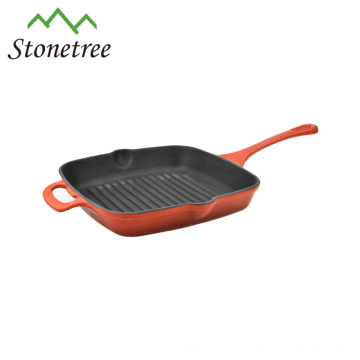 Wholesale Red Enamel Cast Iron Rectangular Fry Pan With Handle